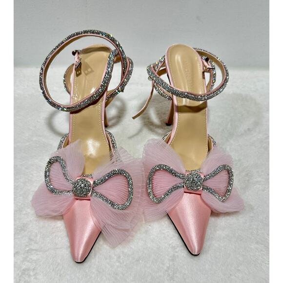 MACH & MACH Women Pink Bow Crystal Strap Heels - Picture 3 of 9